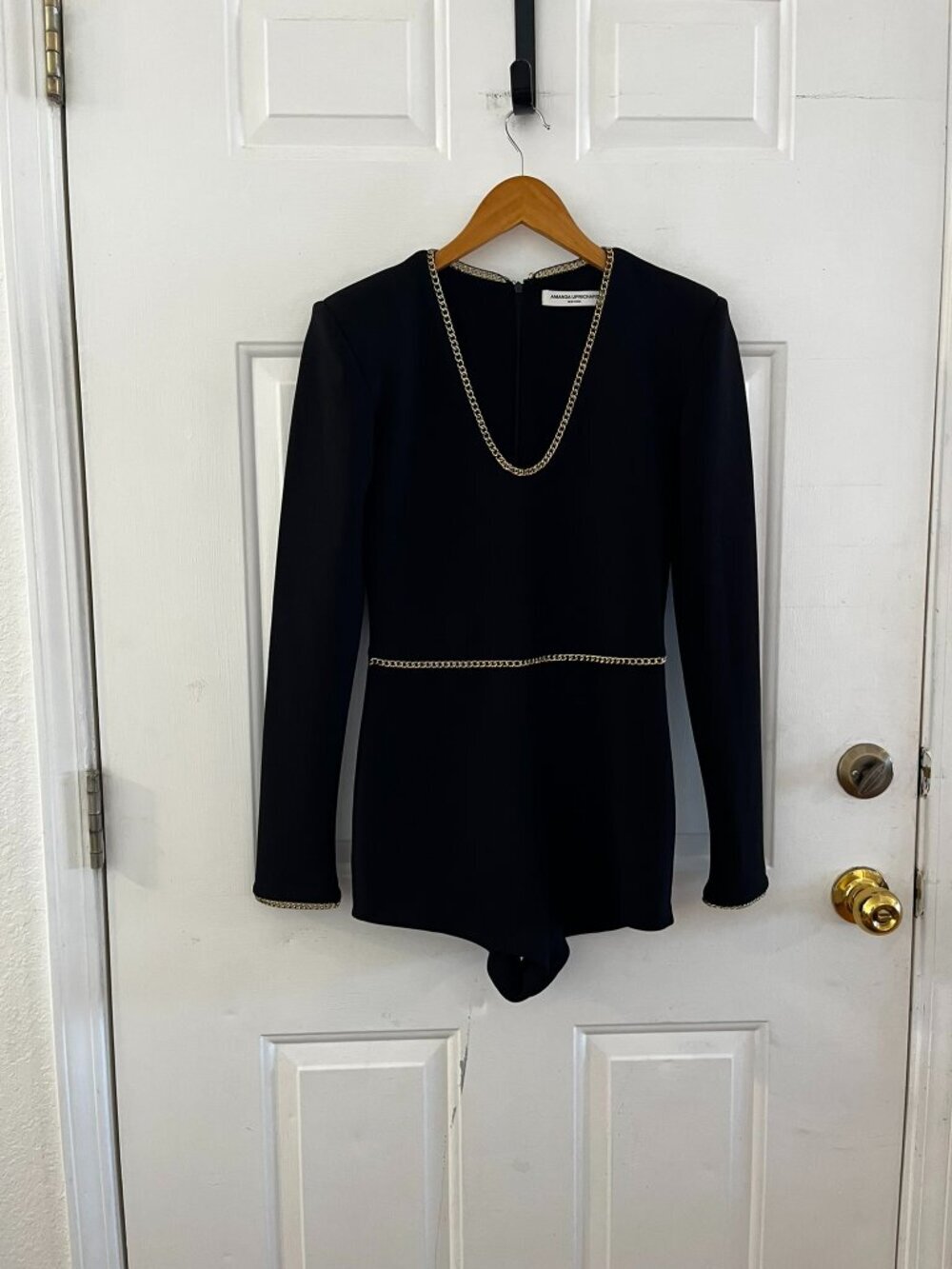 Amanda Uprichard Woman's Black Gold Chain Mobwife Romper Sz Sm